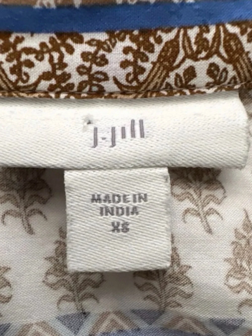 J. Jill Blue and Cream Patterned Long-Sleeve Blouse